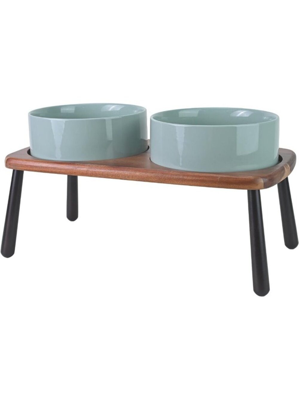 Elevated Ceramic Dog Bowls Set with Bamboo Stand - Non-Slip, 60 OZ, Light Green
